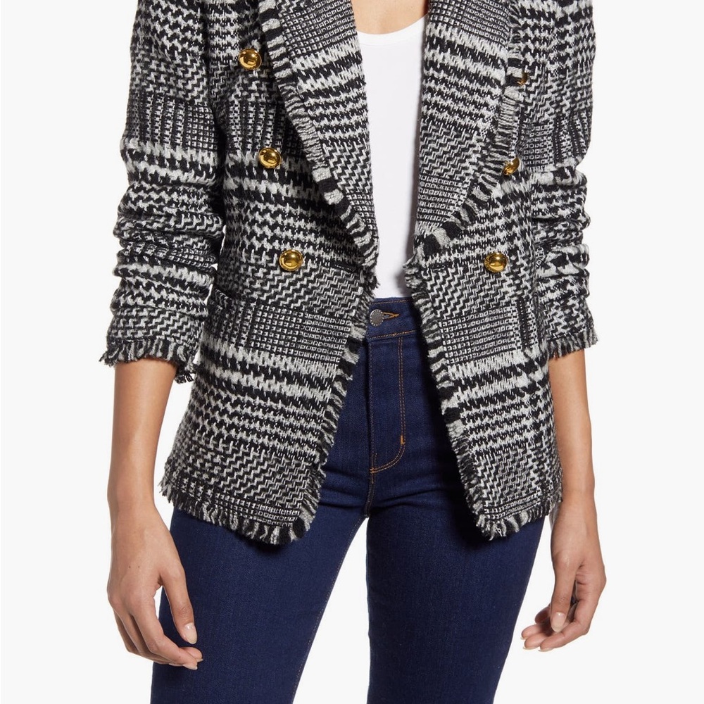 Double Breasted Plaid Tweed Blazer